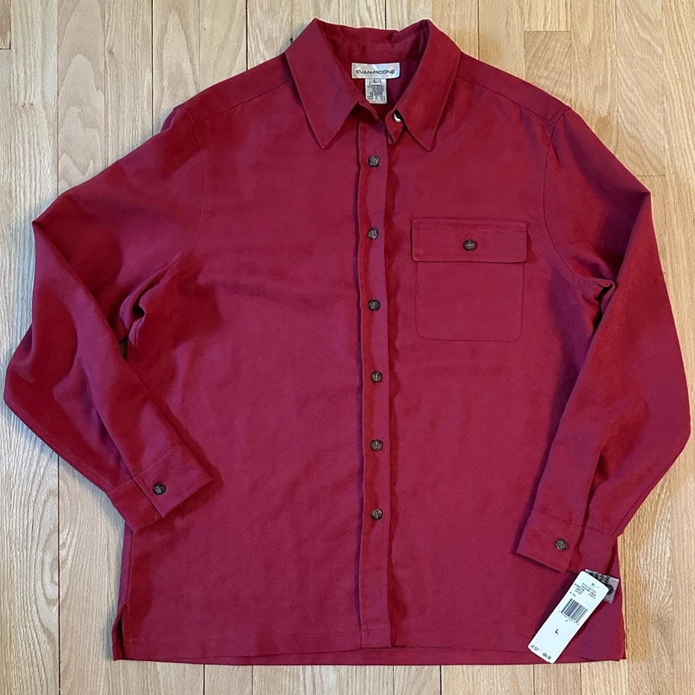 Evan Picone NWT Women's Red Button Up Long Sleeve Blouse Retro Vintage, Size L
